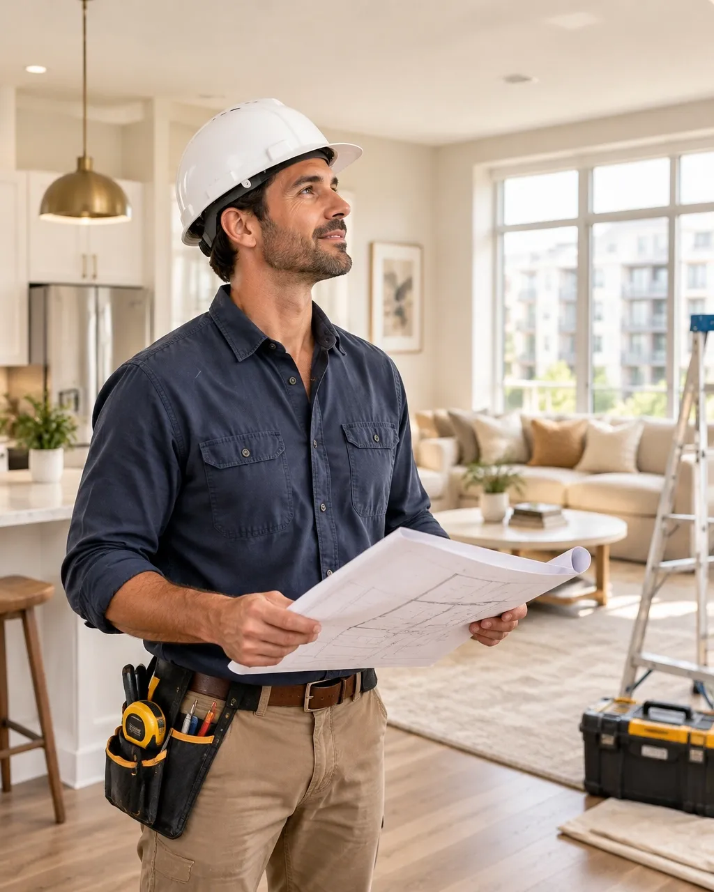Contractor reviewing apartment renovation work